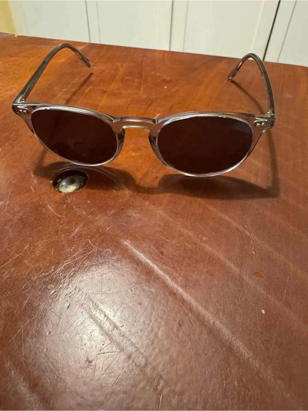 Oliver Peoples Riley Sun Round Transparent Gray Frame Sunglasses